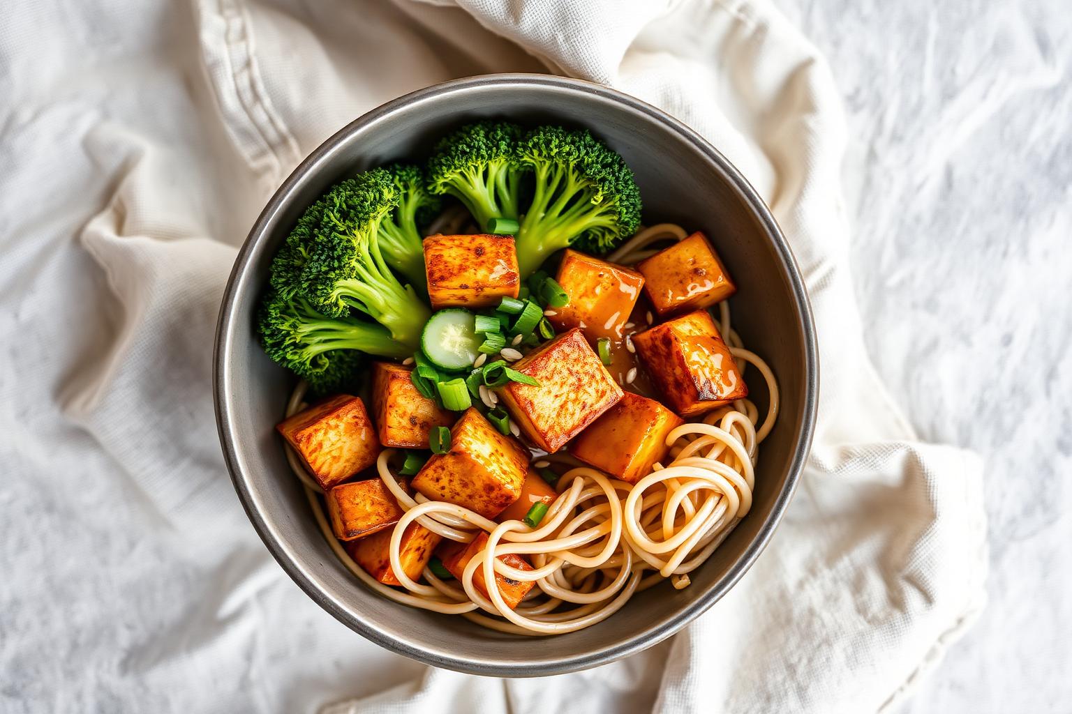 High-protein smoky tofu noodle bowl